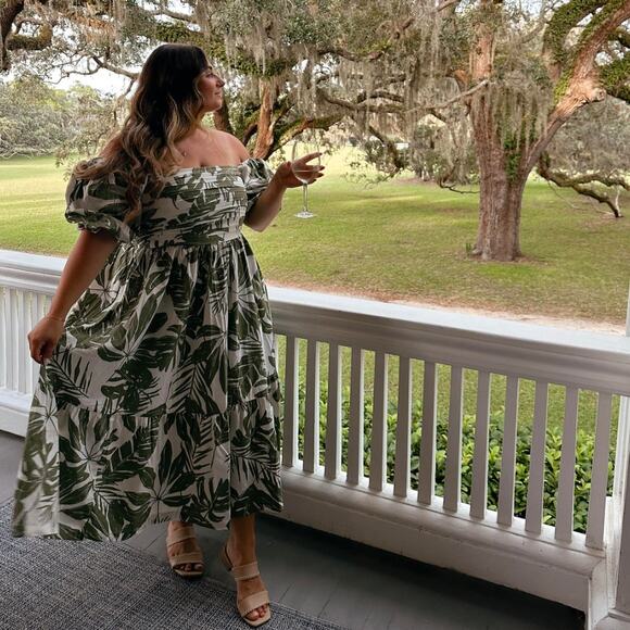 NEW Abercrombie & Fitch Emerson Linen-Blend Puff Sleeve Midi Dress XXLT - Picture 6 of 13